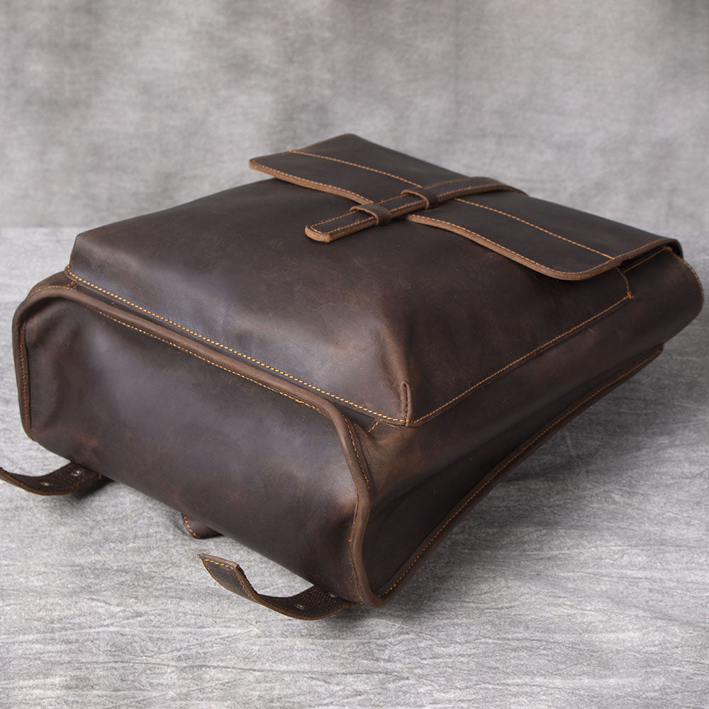 Coffee Full Grain Leather School Backpack