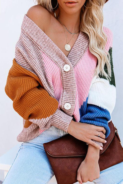 Color Block Button Cardigan