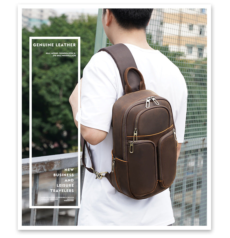 Shoulder Crazy Horse Leather Chest Sling Bag