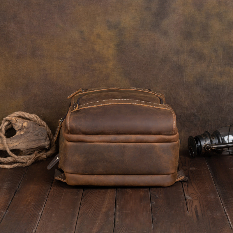 Vintage Genuine Leather School Backpack For Men 15.6 Inch Laptop Bag School Bag Overnight Weekender Camping Daypack Rucksack