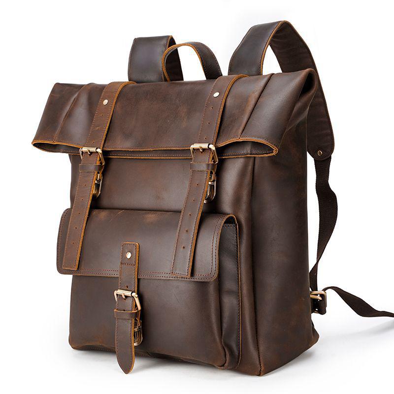 Brown Classic Leather Convertible School Backpack