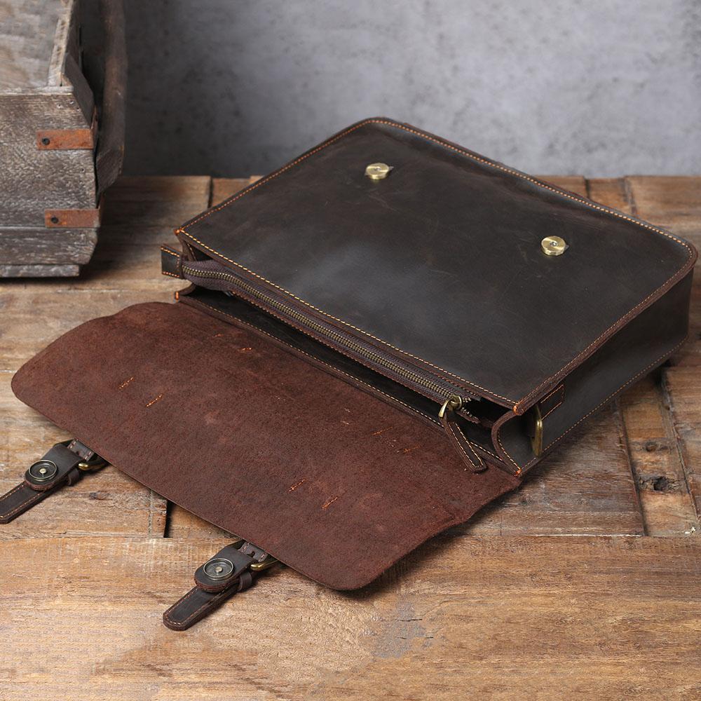 Coffee Leather Laptop Shoulder Bag