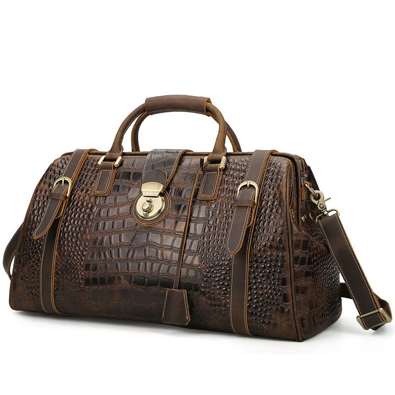 Crocodile Patterned Leather Travel Duffel Weekender Bag