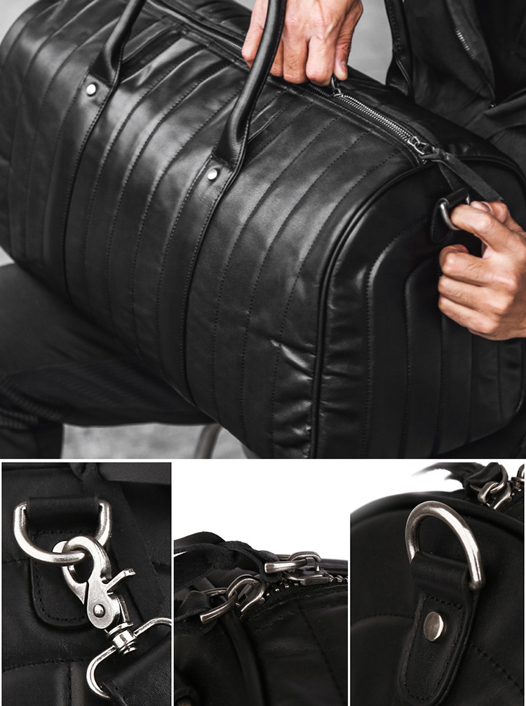 Black Large Storage Leather Travel Weekender Duffel Bag