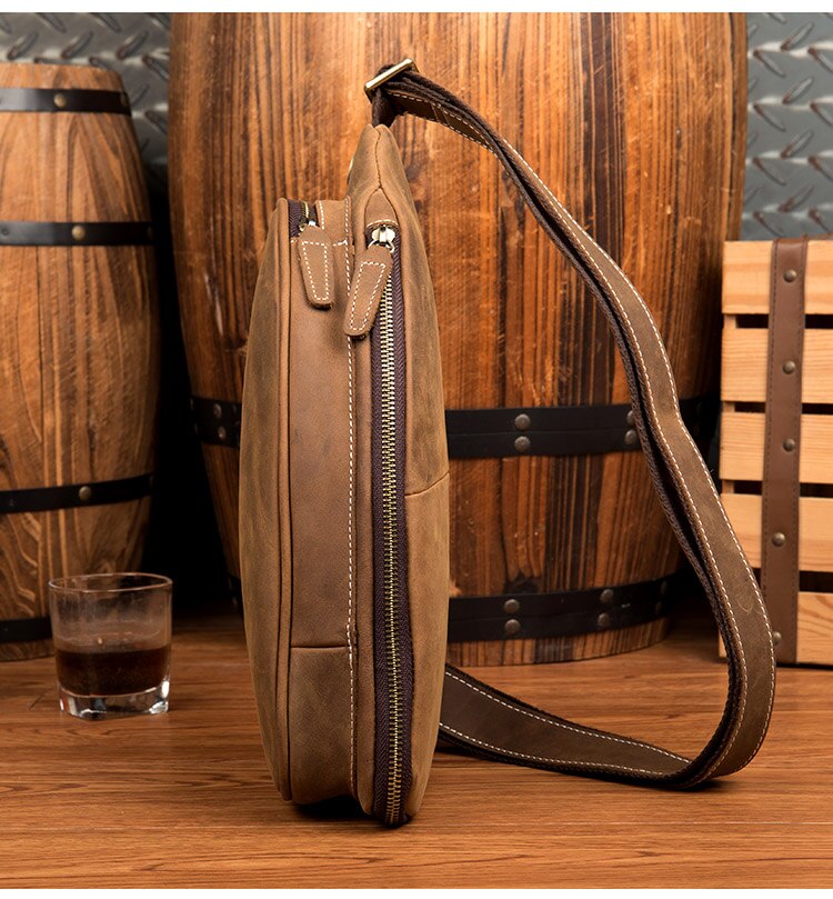 Vintage Crazy Horse Leather Mens Sling Bag