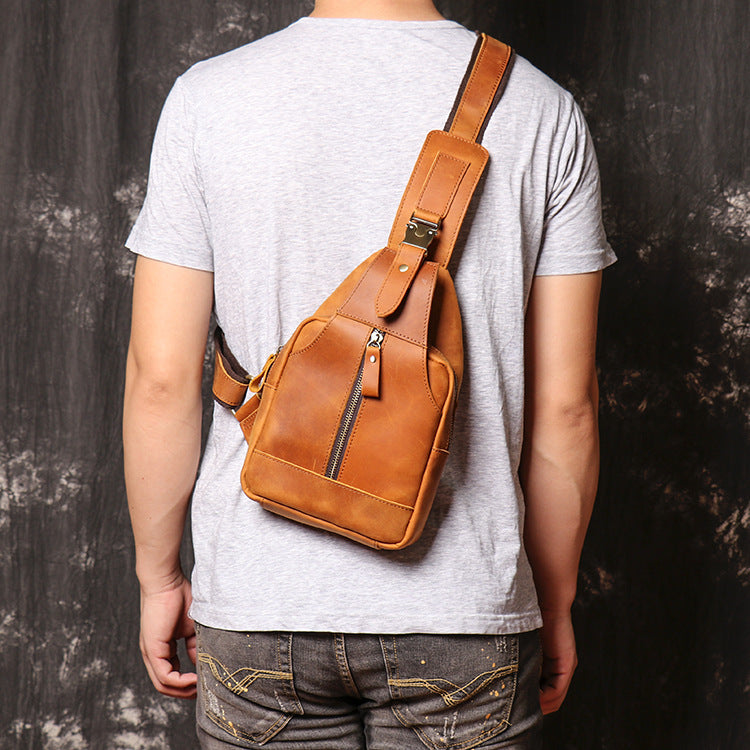 Men's Leather Sling Bag Chest Shoulder Backpack