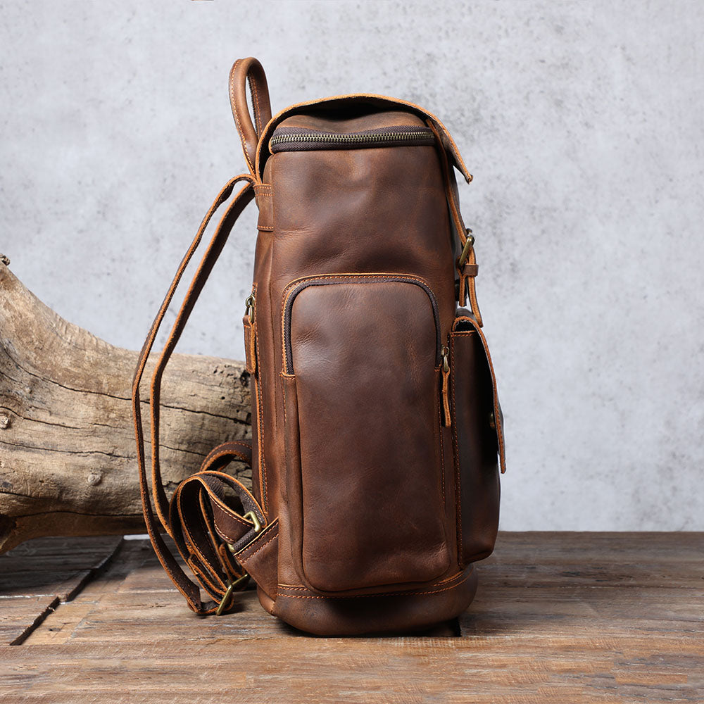 Large Brown Leather School Backpack