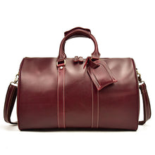 Load image into Gallery viewer, Burgundy Shoulder Leather Travel Weekender Duffel Bag
