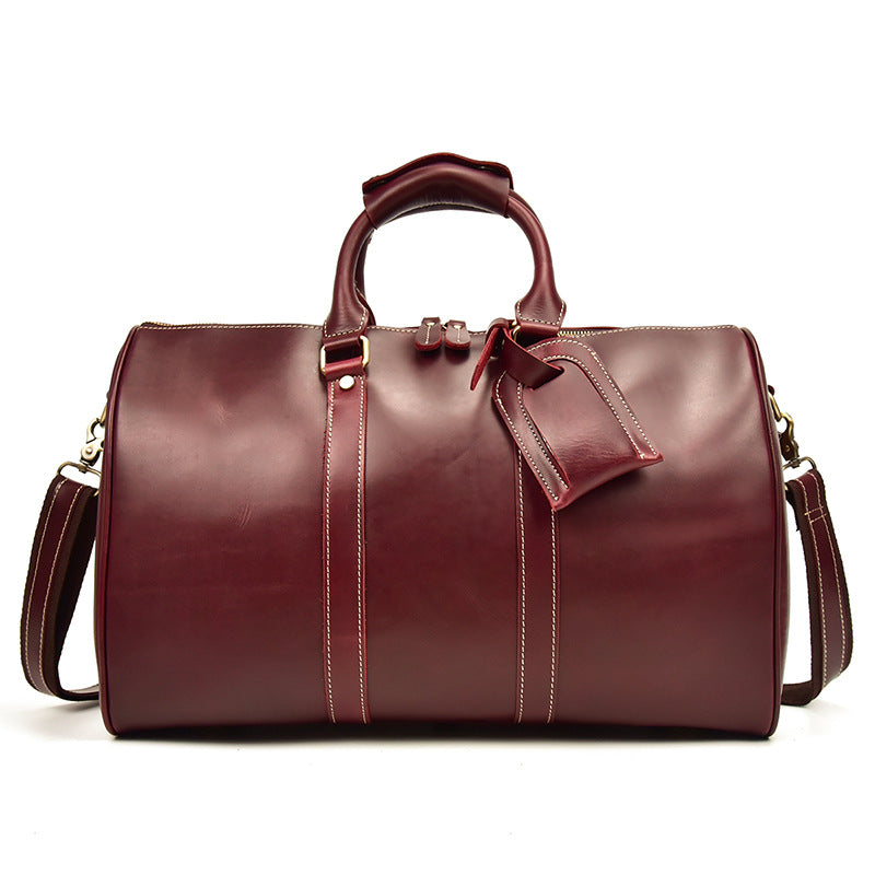 Burgundy Shoulder Leather Travel Weekender Duffel Bag