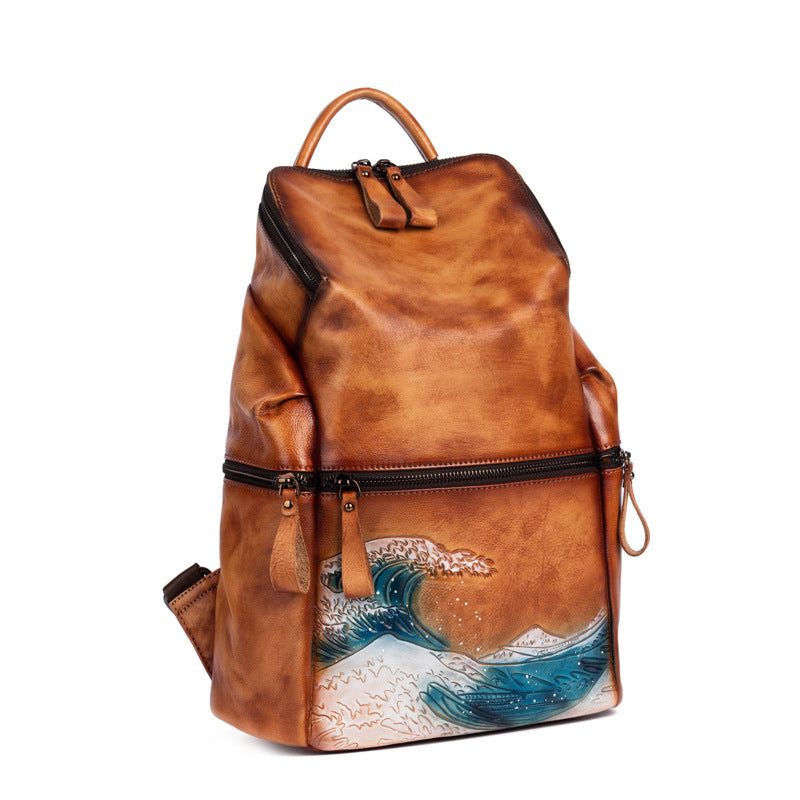 Seawave Embossed Leather Women School Backpack