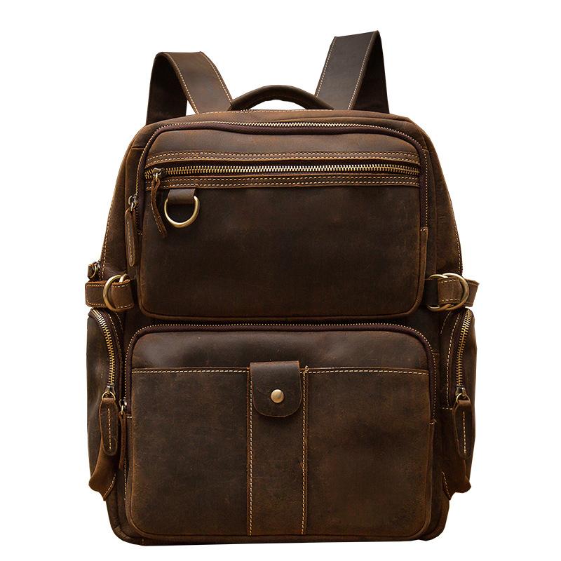 Handmade Brown Leather School Backpack