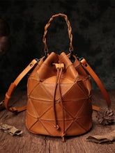 Load image into Gallery viewer, Stitching Leather Drawstring Bucket Bags
