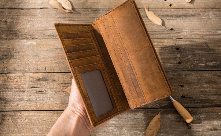 Vintage Slim Cool long Wallet Leather Wallet Bifold Long Wallets