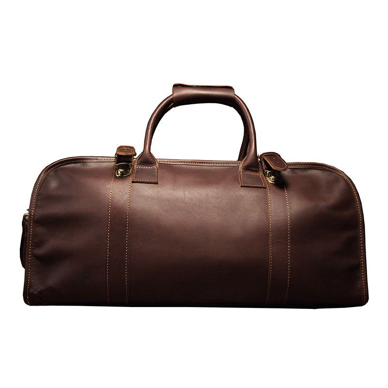 Coffee Full Grain Leather Travel Duffle Weekend Bag