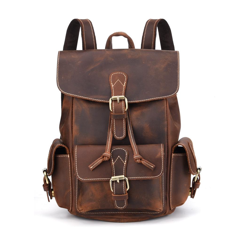 Handmade Pockets Leather School Backpack