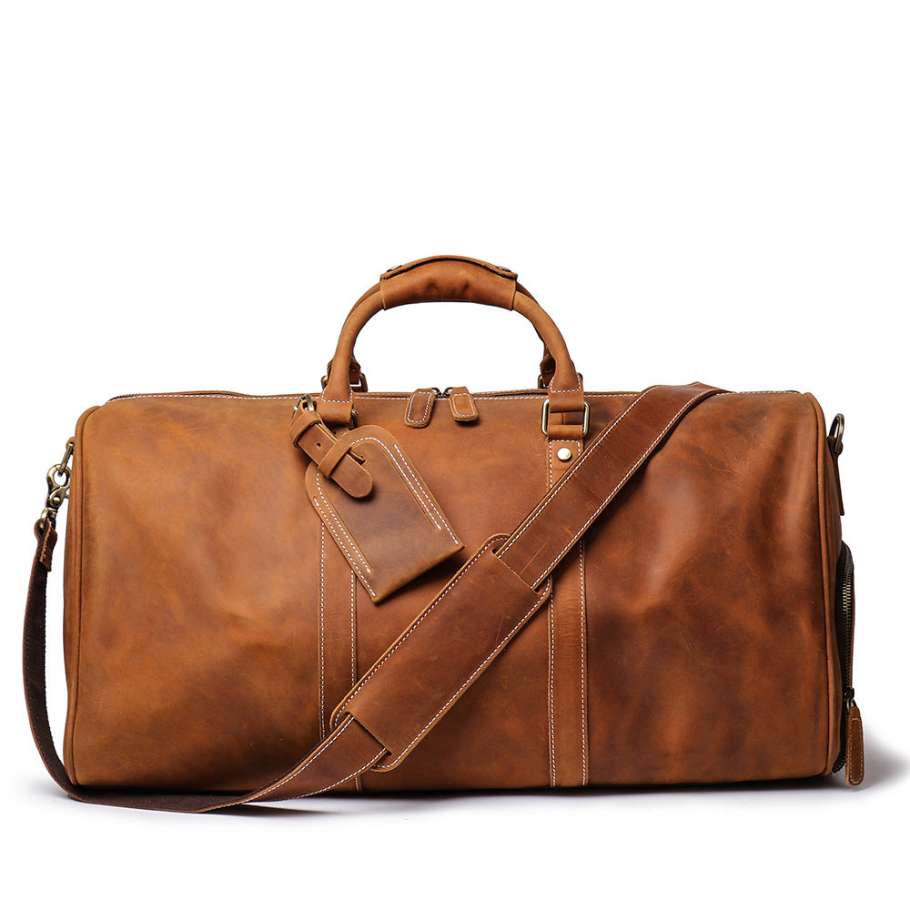 Birthday Gift Simple Vintage Leather Duffel Bag With Shoe Compartment Travel Bag