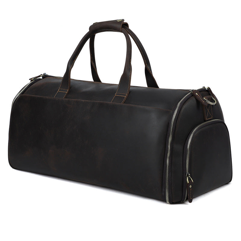 Large Leather Duffel Bag with Shoe Compartment