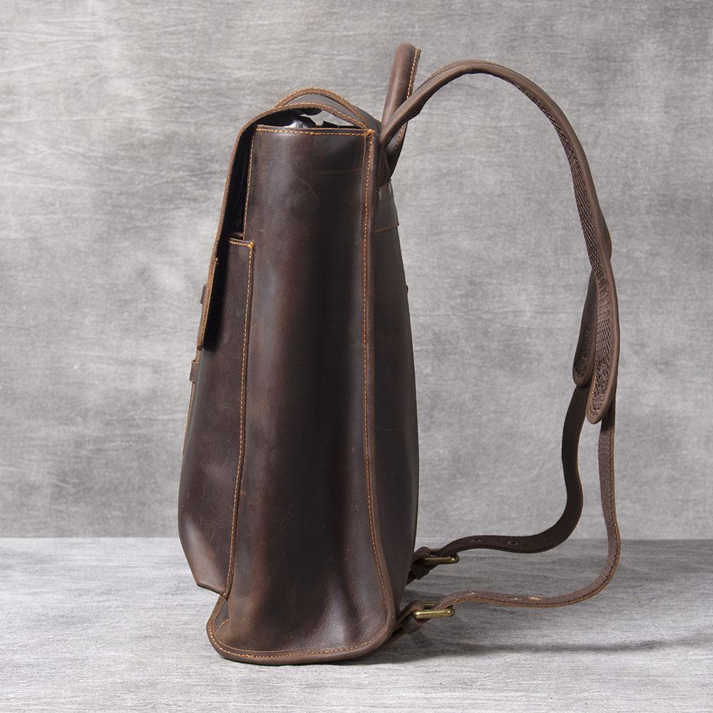Coffee Full Grain Leather School Backpack