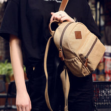 Load image into Gallery viewer, Ladies Small Canvas Leather Hiking Backpack Bag School Book Bag
