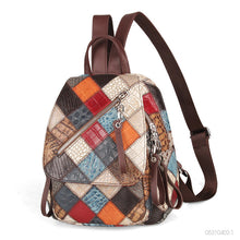 Load image into Gallery viewer, Small Patchwork Zipper Leather Backpack Bag for women
