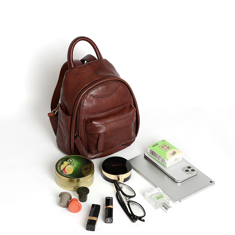 Vintage Ladies Mini Brown Leather Backpack Purse Small Leather Backpacks for Women