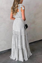 Load image into Gallery viewer, Stripe Bow Tie Belted Maxi Dress
