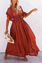 Load image into Gallery viewer, Button Drawstring Waist Maxi Cover Dress
