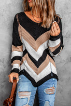 Load image into Gallery viewer, Black Chevron Colorblock Knit Sweater
