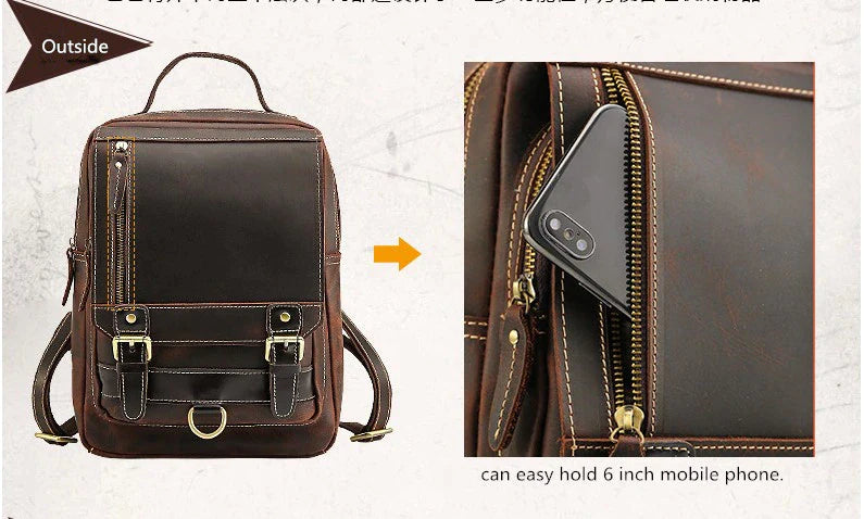 Mens Convertible Leather School Backpack Sling Bag