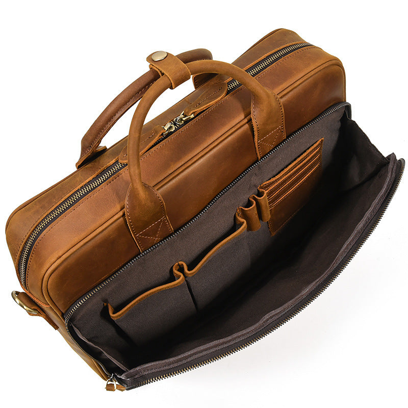 Full Grain Leather Briefcase Mens Handmade Laptop Bag