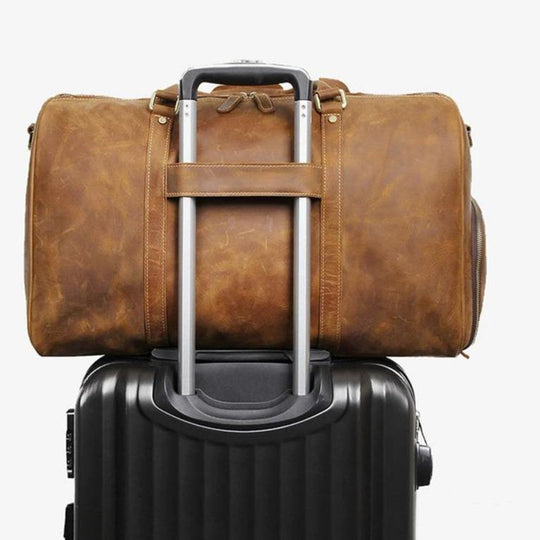 Travel Weekender Leather Duffel Bag With Shoe Pocket