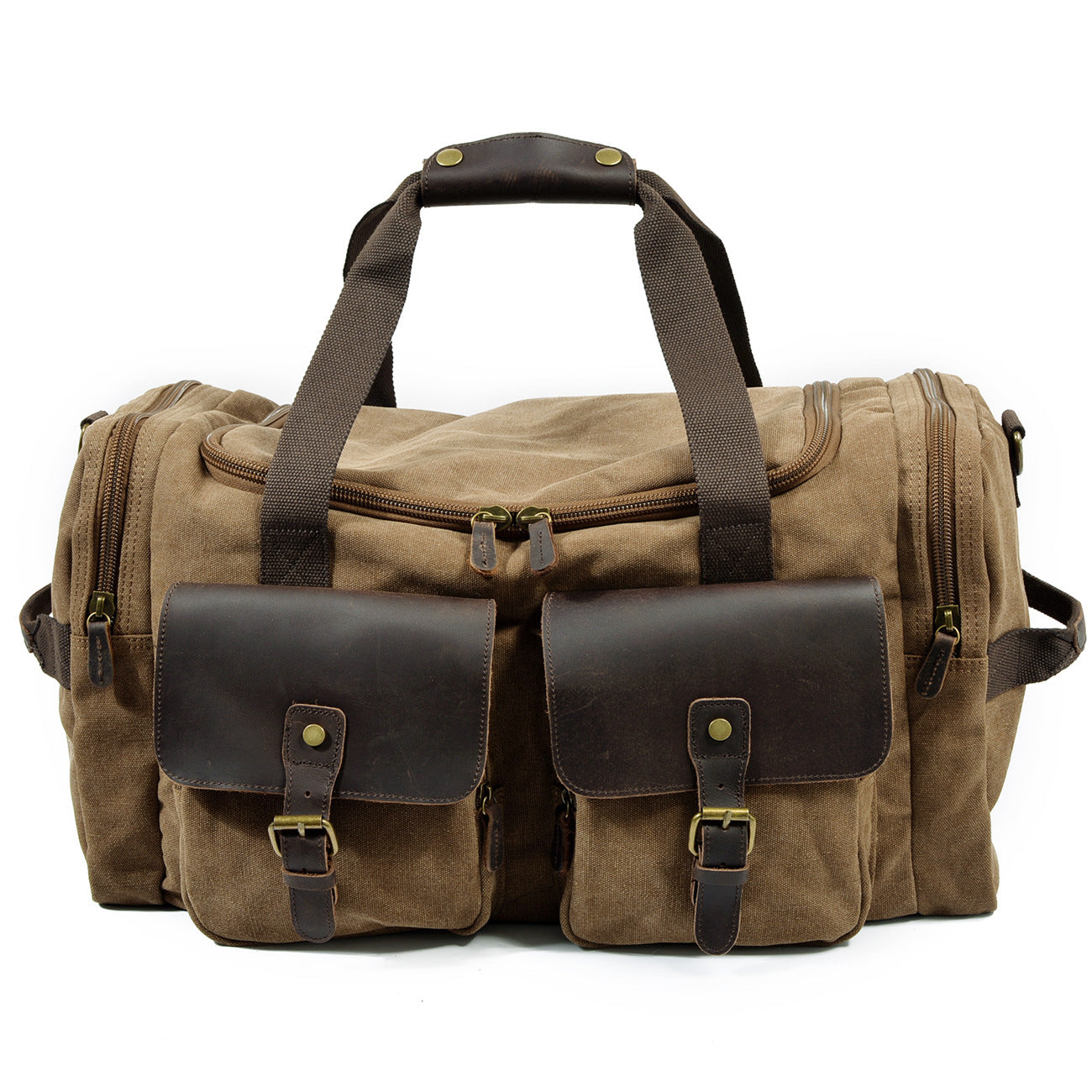 Casual Men's Large Storage Leather Canvas Travel Weekender Duffel Bag