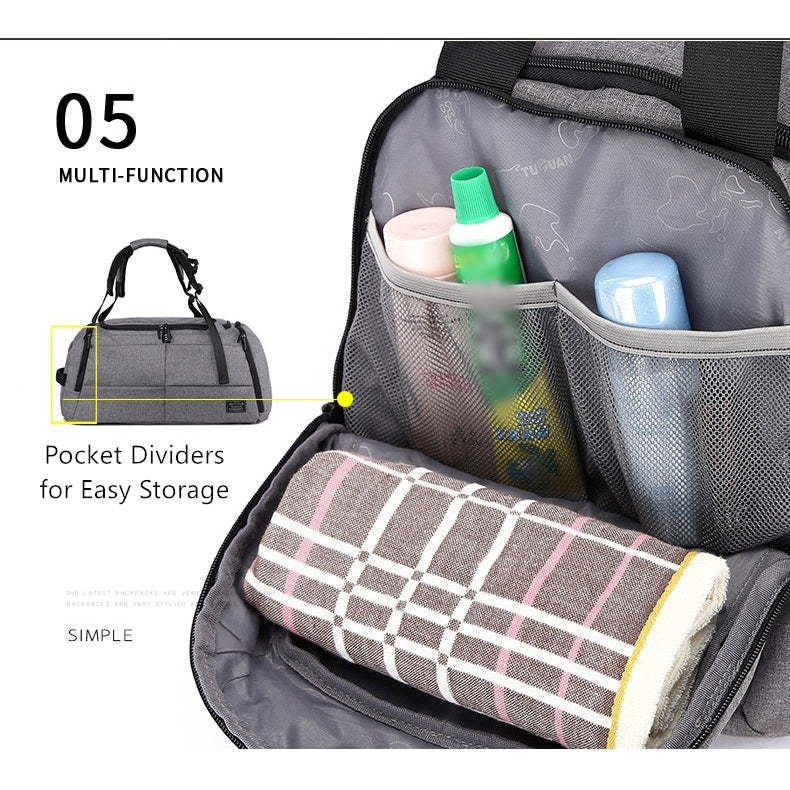 Grey Backpack Duffle Bag Canvas Sports Travel Weekend Bag