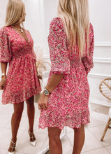 Load image into Gallery viewer, Pink Floral Shirred Ruffle Mini Dress
