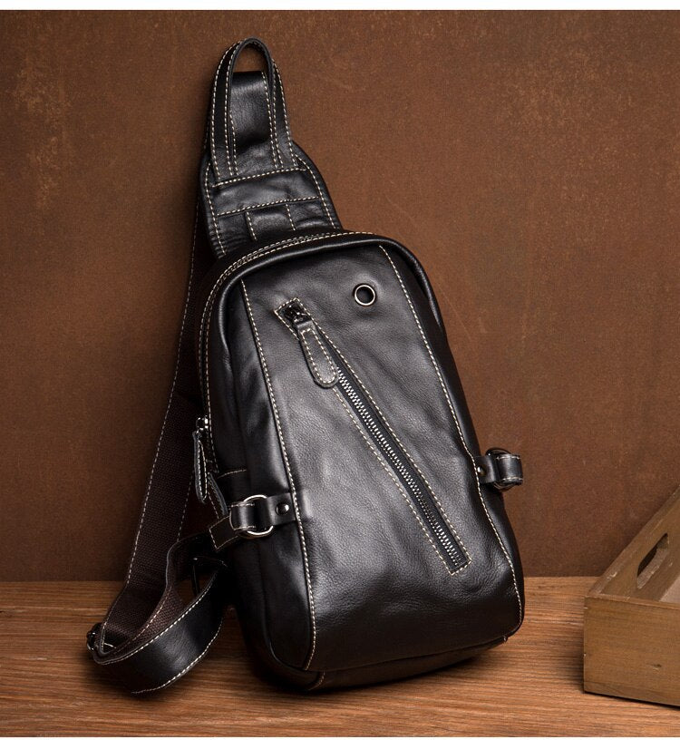 Classic Zipper Leather Sling Bag