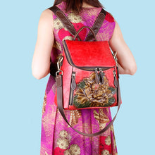 Load image into Gallery viewer, Unique Embossed Floral Leather Leather Backpack for Women
