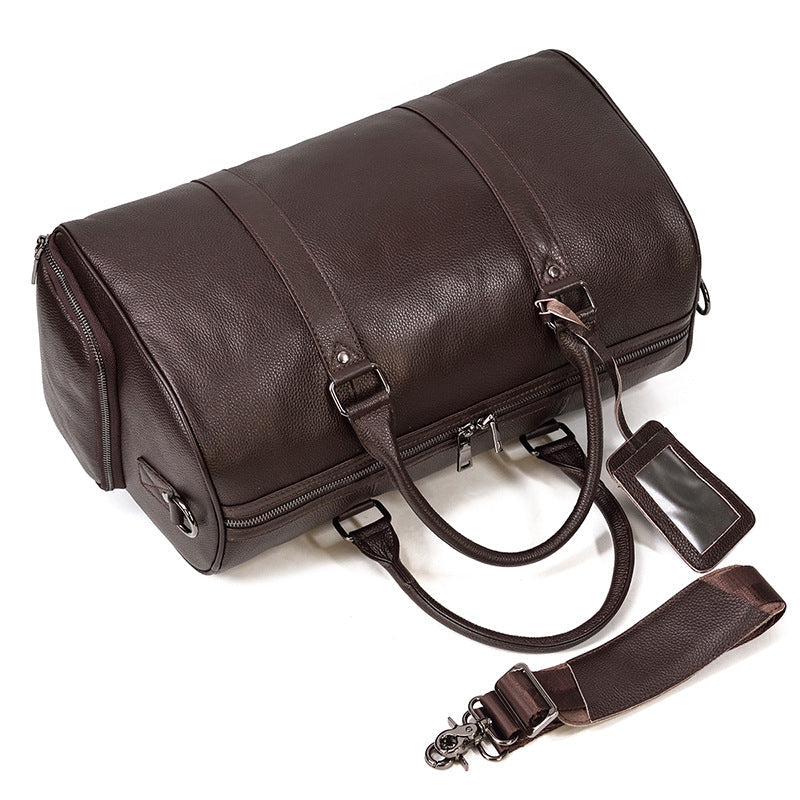 Coffee Men Leather Duffel Bag Large Crazy Horse Leather Travel Bag With Shoe Compartment