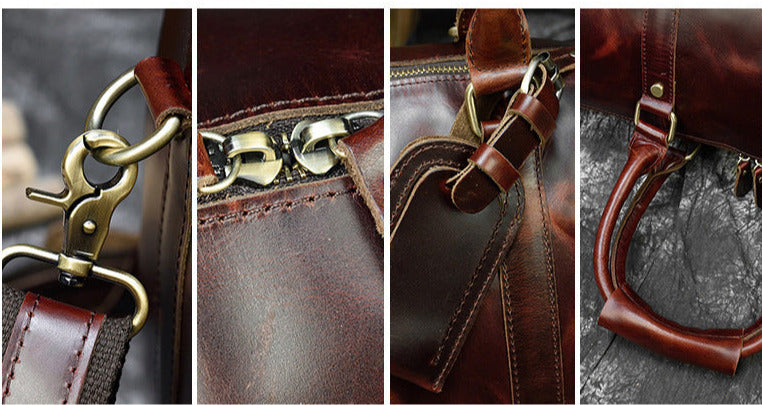 Burgundy Simple Travel Weekender Leather Duffel Bag