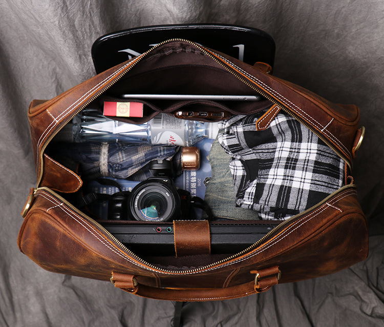 Duffle Bag Simple Vintage Leather Duffel Travel Bag