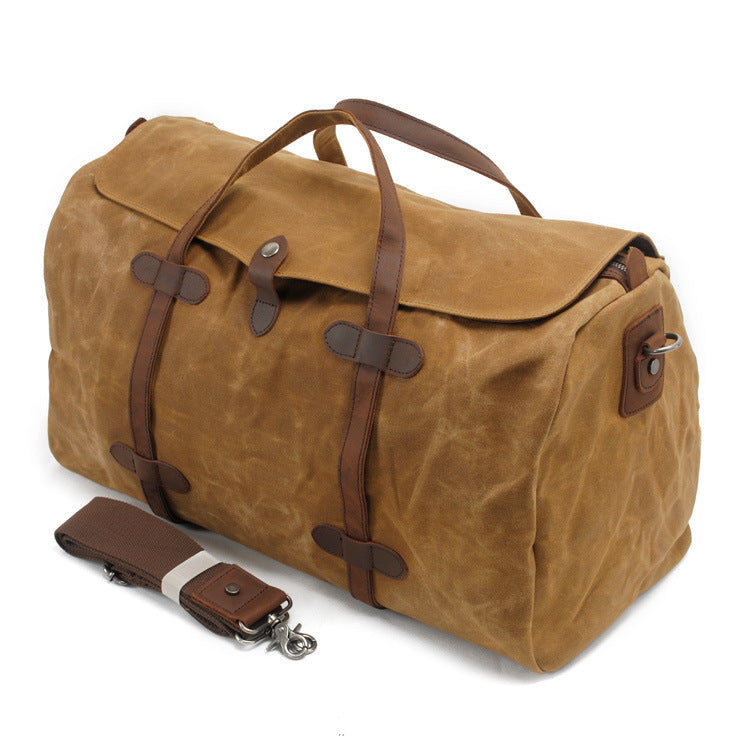Leisure Waxed Leather Canvas Large Storage Travel Weekender Duffel Bag