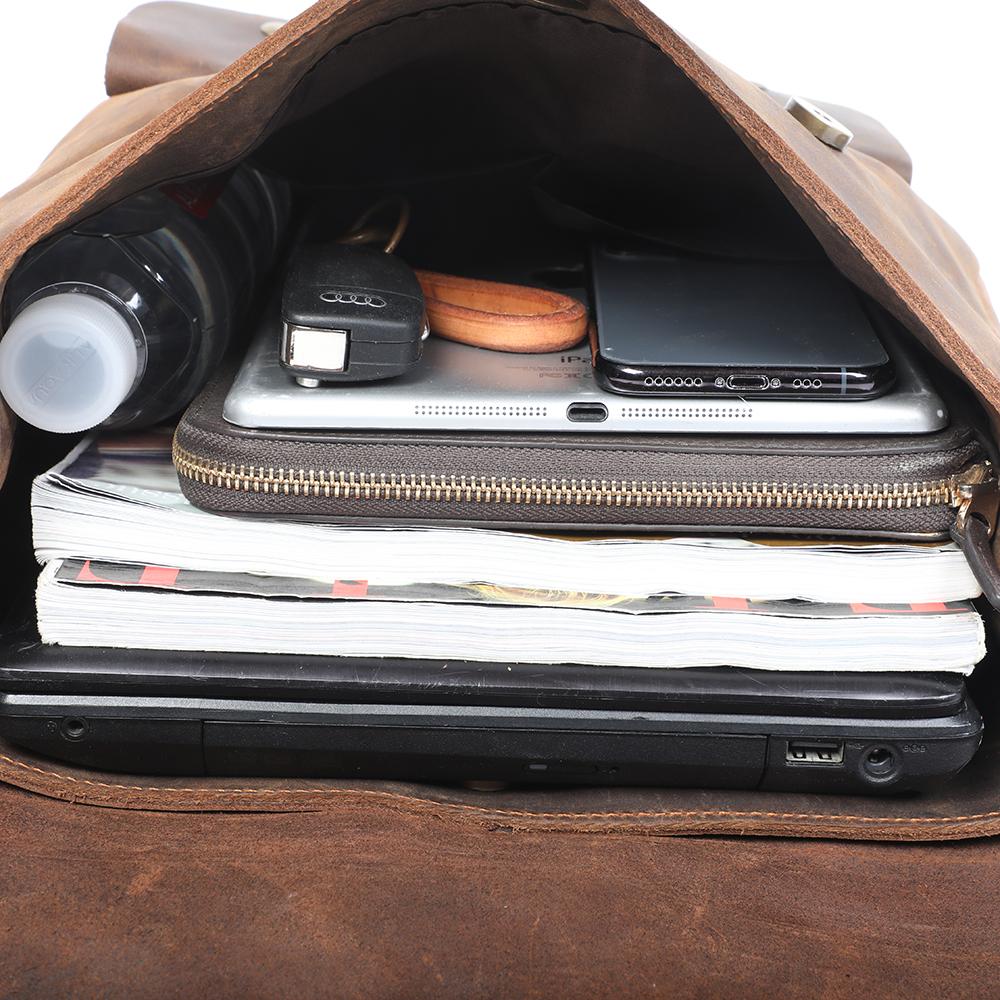 Retro Leather School Backpack for Men