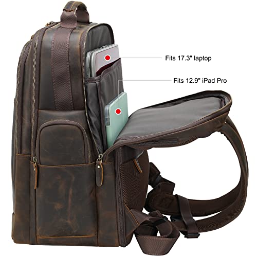 Extra Large Full Grain Leather 17.3" Laptop School Backpack