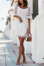 Load image into Gallery viewer, White Crochet Lace Puff Sleeve Mini Dress
