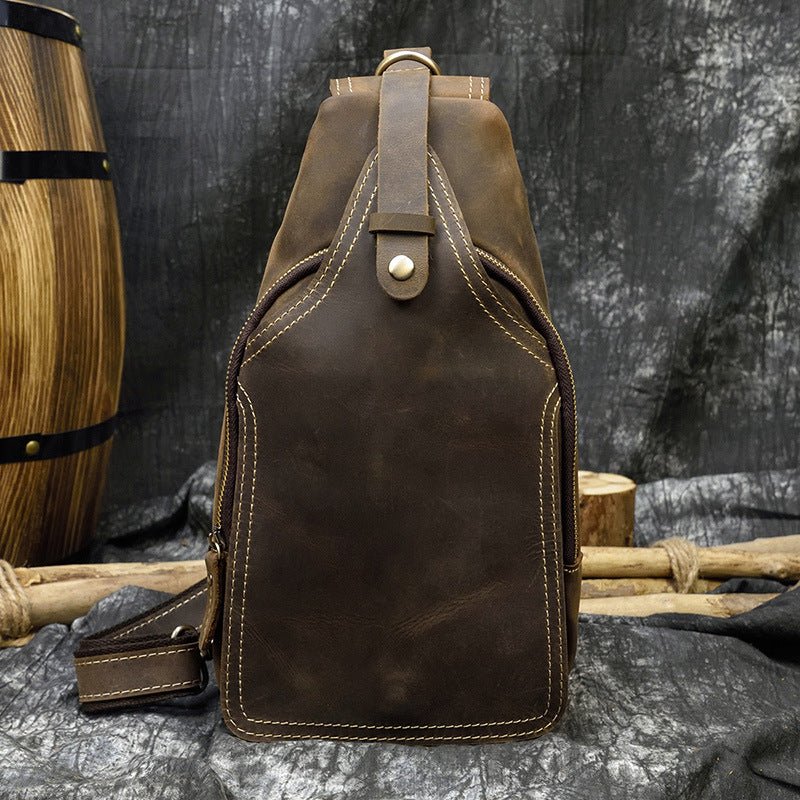 Brown Leather Crossbody Bags for Men Sling Backpack