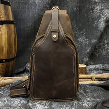 Load image into Gallery viewer, Brown Leather Crossbody Bags for Men Sling Backpack
