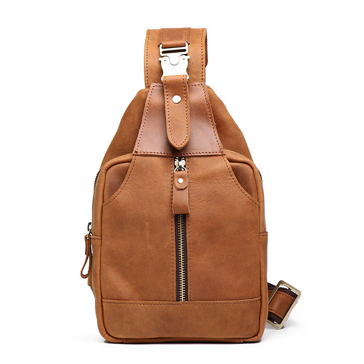 Men's Leather Sling Bag Chest Shoulder Backpack