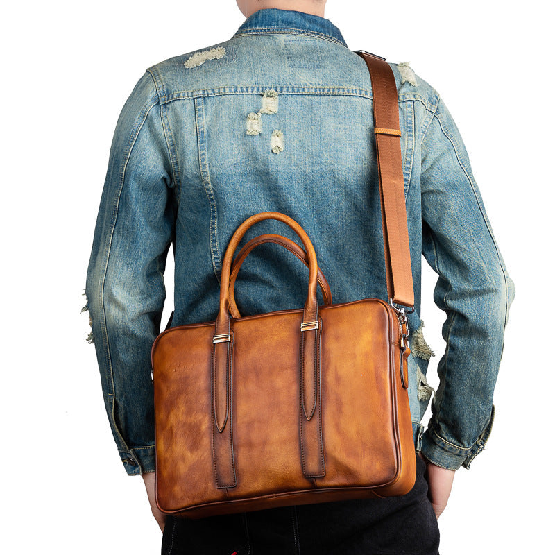 Large Vintage Leather Casual Briefcase for Men