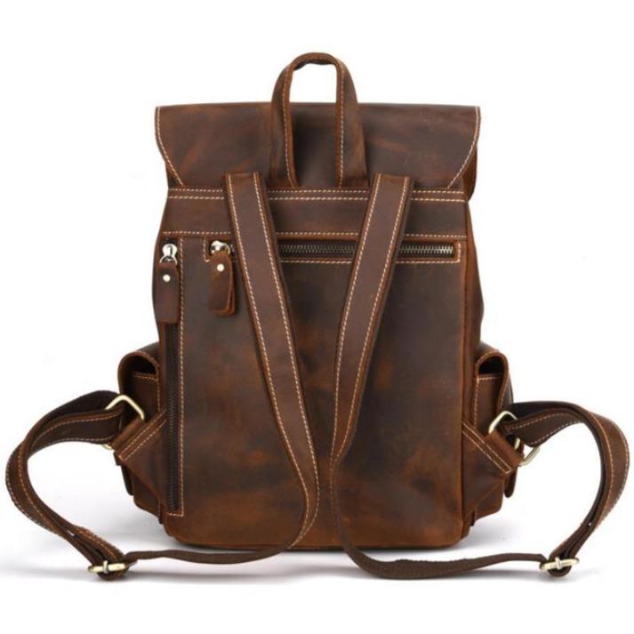 Handmade Pockets Leather School Backpack