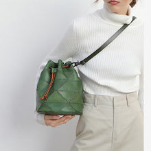 Load image into Gallery viewer, Stitching Leather Drawstring Bucket Bags
