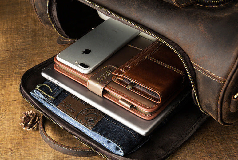 Dark Brown Full Grain Leather Weekender Travel Duffel Bag